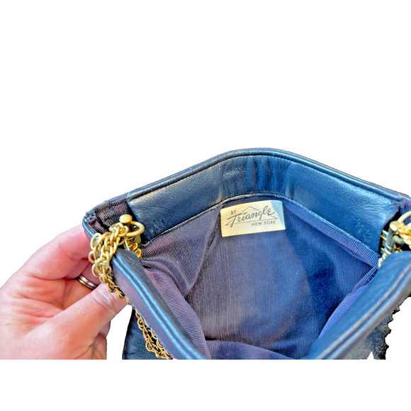Vintage Triangle New York Navy Blue and Gold Purse Handbag - Picture 5 of 5
